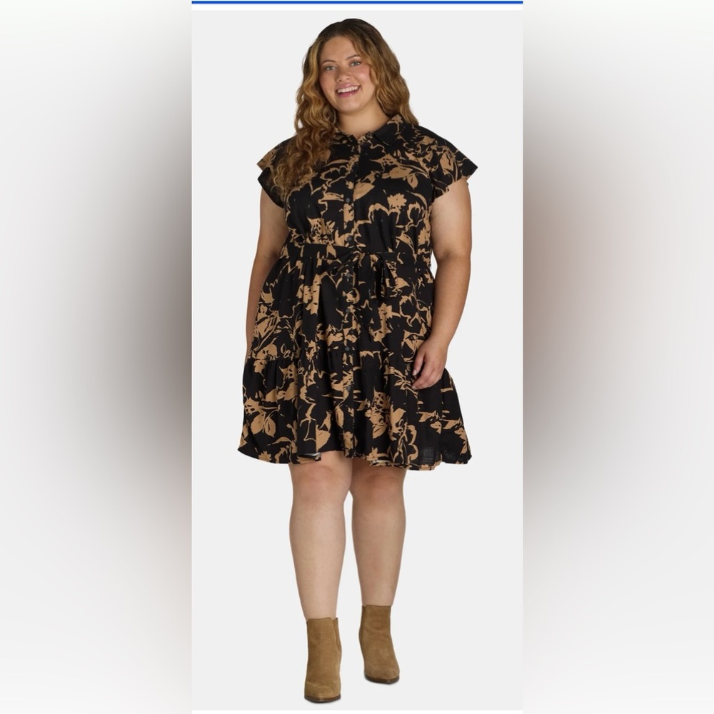 Terra & Sky Black and Tan Floral Midi Dress